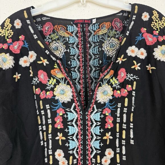 Johnny Was Embroidered Tunic Emily Top Womens Sz Small Black Boho Long Sleeves - Picture 2 of 11